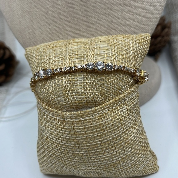 18K Gold Over 925 Silver CZ Tennis Bracelet - 7.25" - Picture 7 of 13